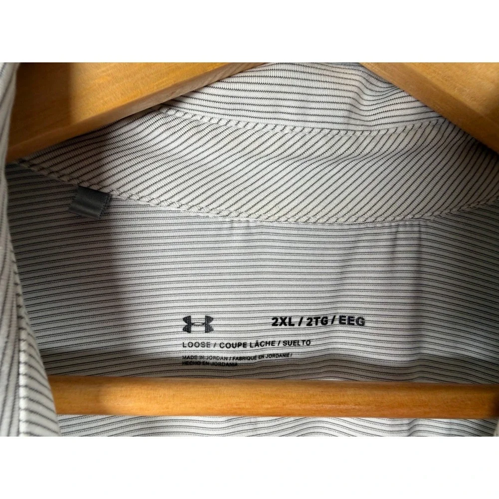 Under Armour Bandon Dunes Golf Polo Shirt Mens 2XL White Grey Striped HeatGear